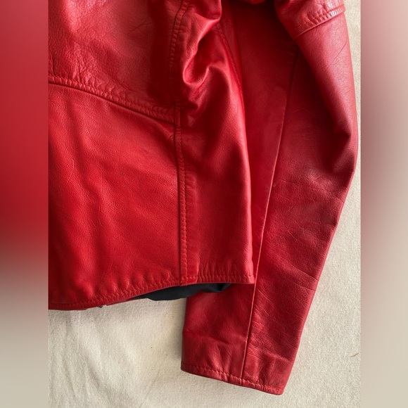 Branded Garments Inc Vintage Vibrant Red Leather Motorcycle Jacket USA Made 38 - Picture 9 of 14